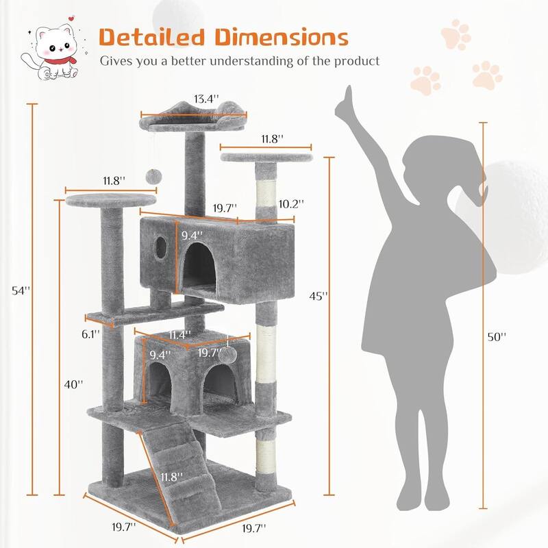 Dovelina 54in Cat Tree Tower Indoor apartment with ladder&plush toys