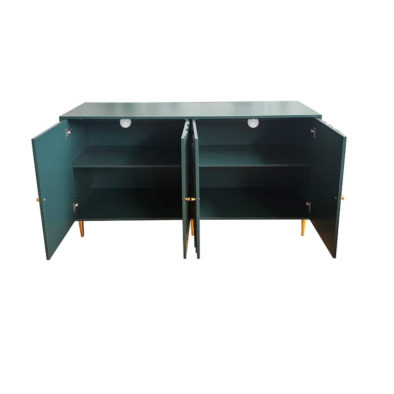 Sideboard Cabinet with 4 Door, Wood Storage Cabinet with Gold Knobs and Legs, Entryway Table with Adjustable Shelves