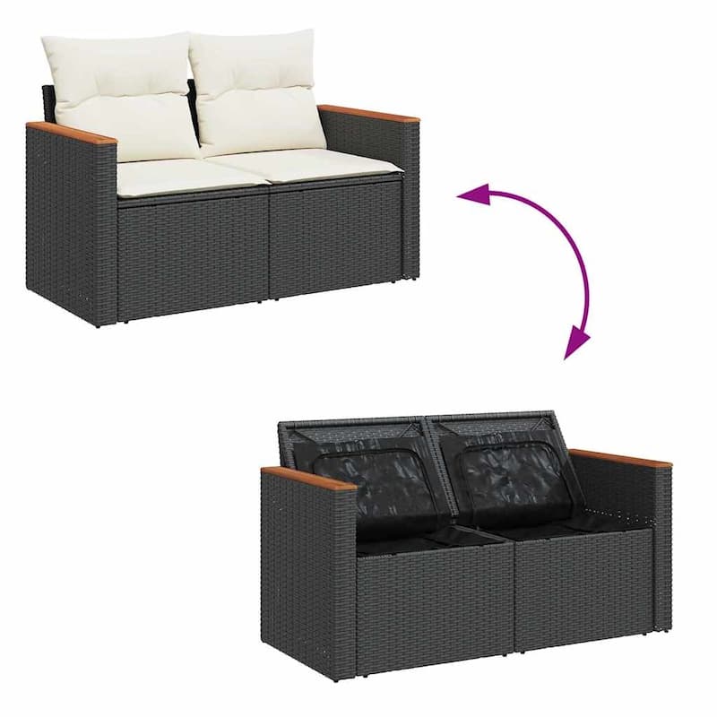 vidaXL Garden Sofa Set Black Poly Rattan Large Adjustable Feet - 21.7 x 39.4 x 28.7