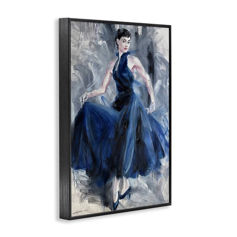Stupell Stylish Woman in Blue Dress Framed Giclee Art Design By Lucille Lee