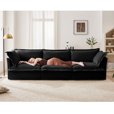 Slipcovered Sofa Couch, Modern 3 Seater Sofa with Suppleness Armrests, Chenille Fleece Deep Seat Sofa
