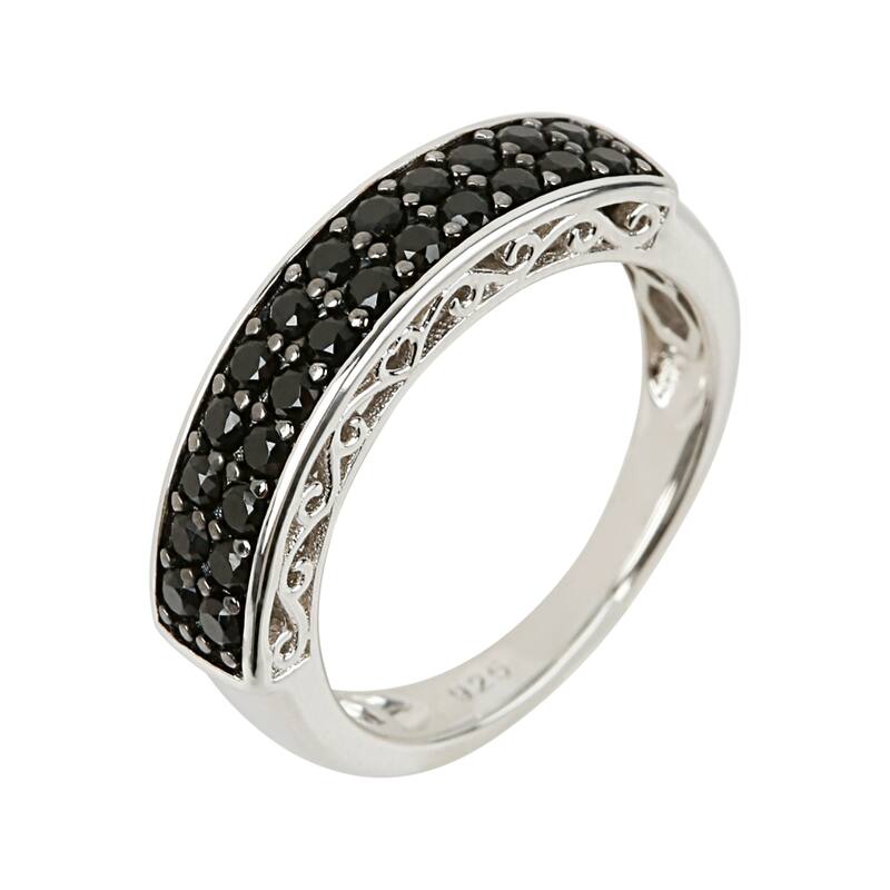 925 Sterling Silver Black Spinel Band Ring