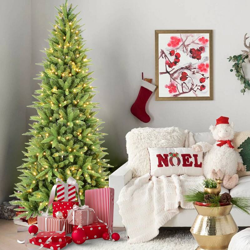 4FT Slim Christmas Tree with 150 Warm White LED Lights-424 PE+PVC Tips,Space-Saving Hinged Design, Easy Setup