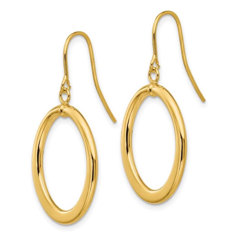 Curata 14k Yellow Gold 40x18mm Tapered Flat Oval Long Drop Dangle Hook Earrings