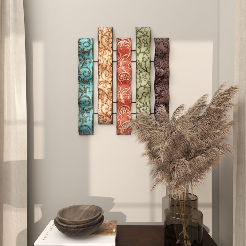 Multi Colored Metal 5 Wavy Panels Abstract Home Wall Decor with Embossed Details