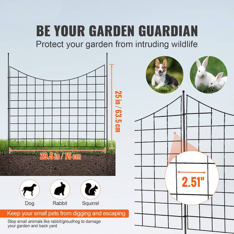 Black Animal Barrier Underground Decorative Garden Fencing with 2.5 Inch Spike Spacing - 29.5×36.6 inch