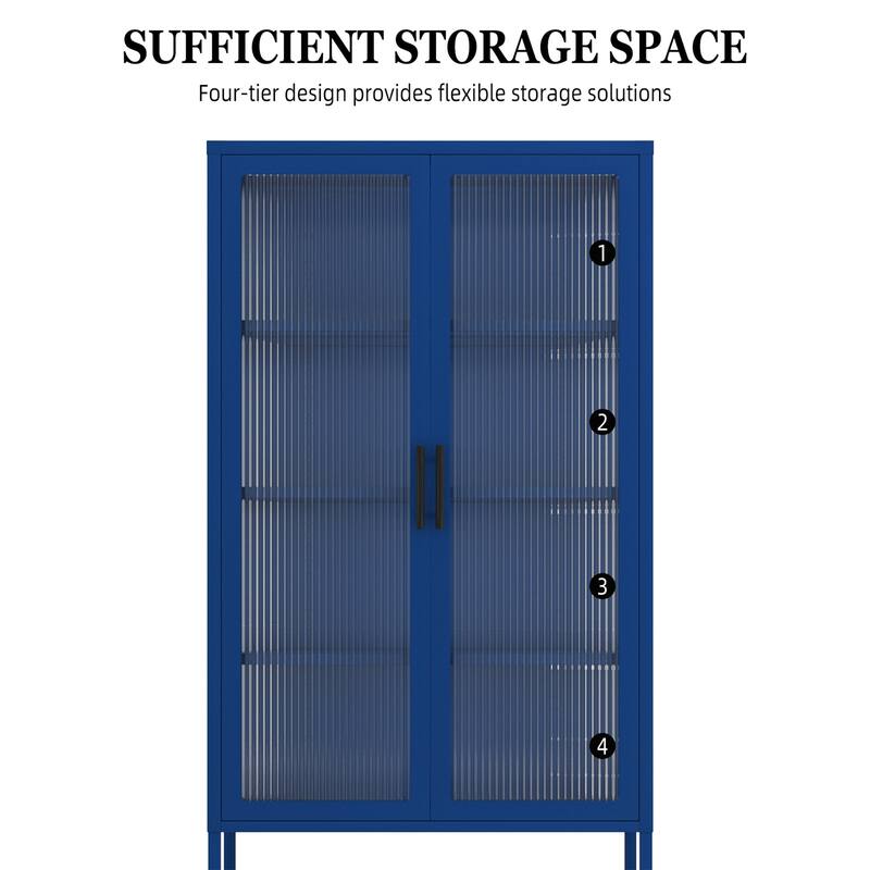 61.02"H Modern Display Sideboard Buffet with Adjustable Shelves, Anti-Tip Kit, Tempered Glass Doors