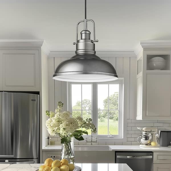 slide 2 of 4, 2 Pack Modern Pendant Lights with Metal Dome Lampshade Grey