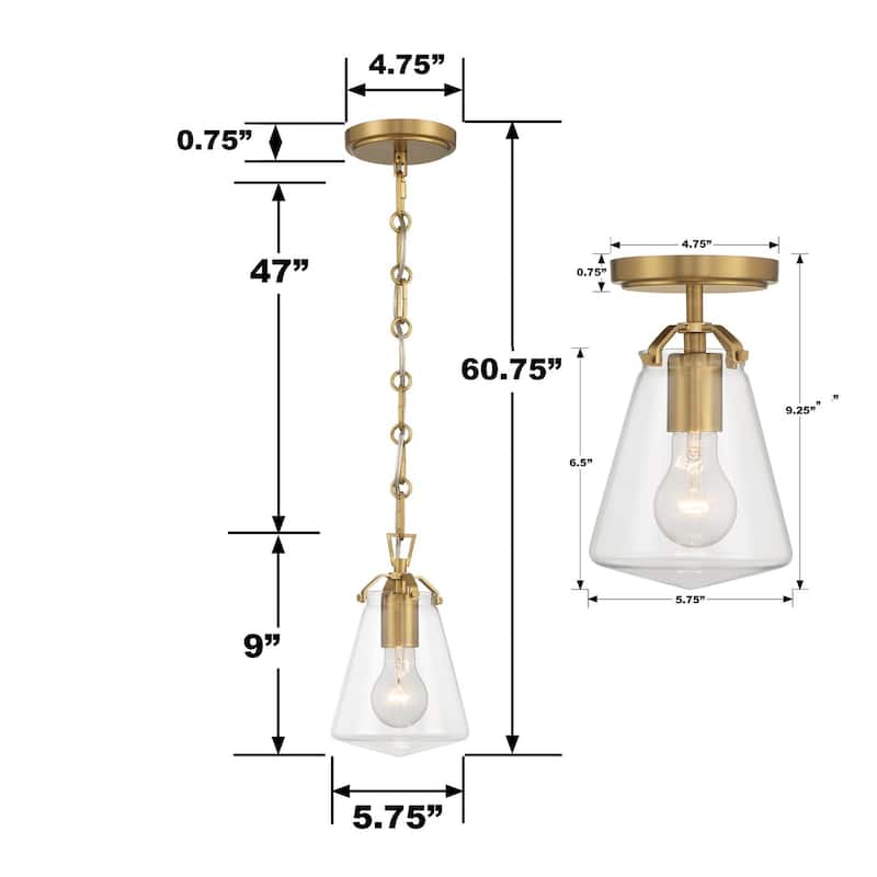 Voss 1 Light Luxe Gold Semi Flush Mount - 5.75"W x 9.25"H x 5.75"D
