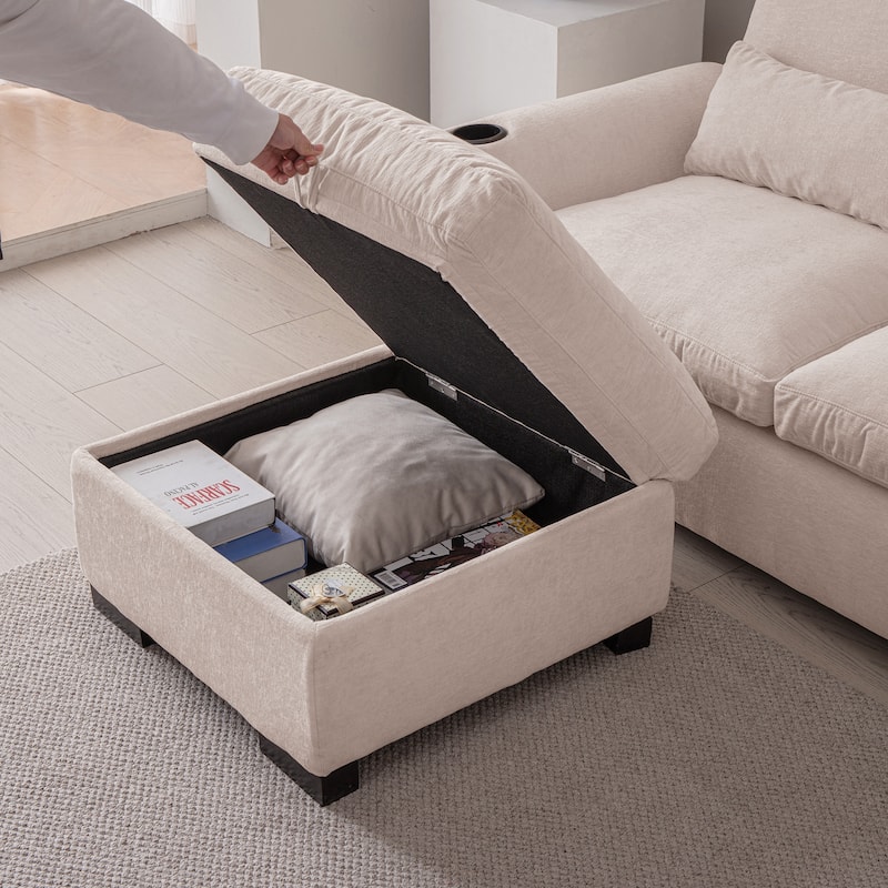 L Shaped Chenille Sofa Reversible Footstool With Storage Sofa