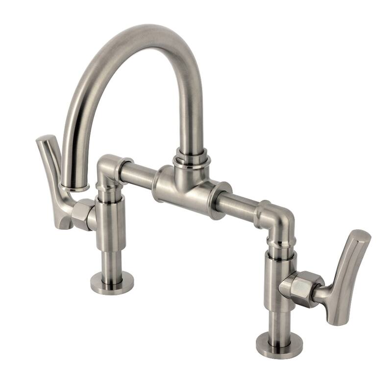 Kingston Brass Hallerbos Two-Handle 4-Hole Deck Mount Bridge Bathroom Faucet with Brass Pop-Up Drain - Brushed Nickel