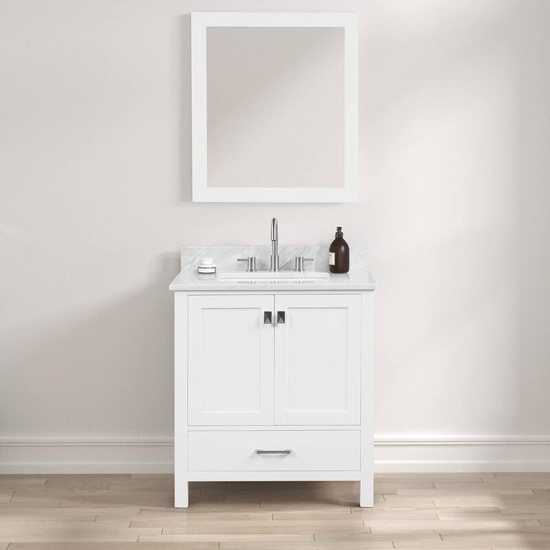 Blossom Geneva 30" Solid Wood Bathroom Vanity with Marble Top - Matte White