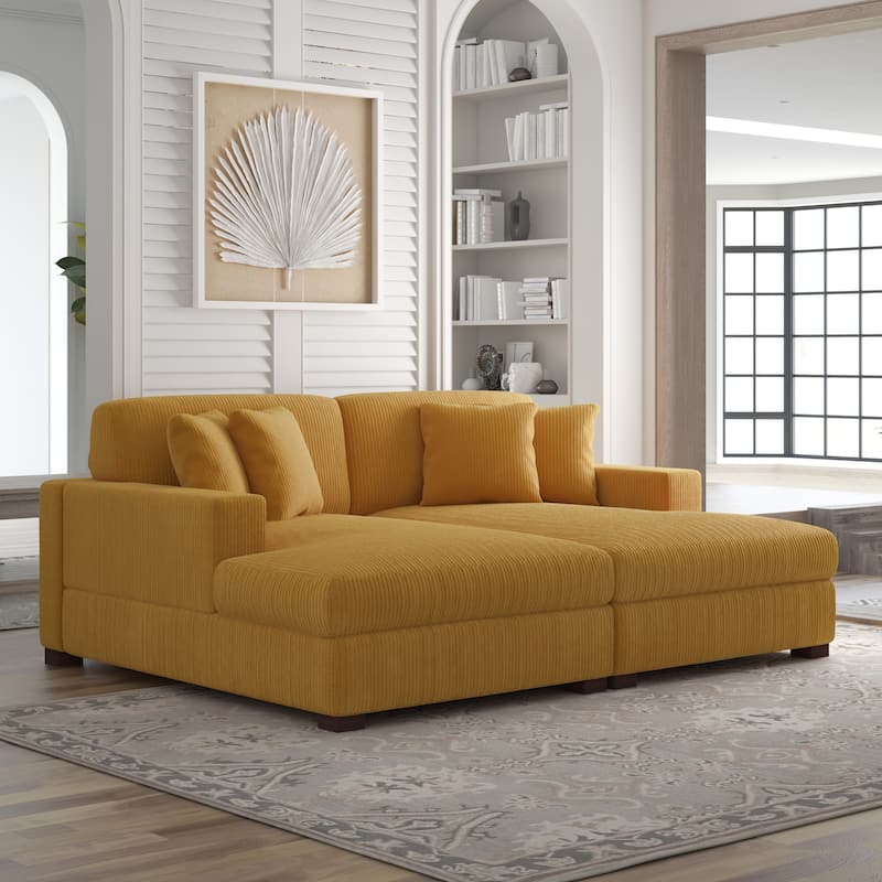 Corduroy Modular Couch Sectional Chaise Lounge Sofa - Orange 2-Piece Chaise Lounge - Symmetrical