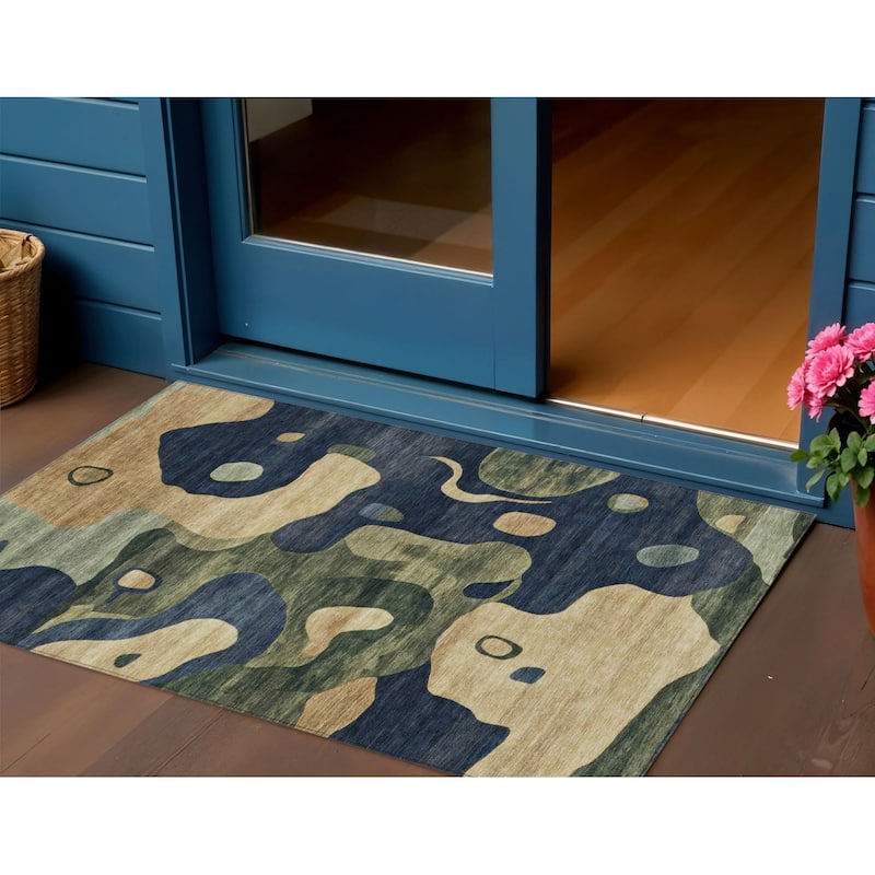 HomeRoots Abstract Transitional Rectangle Outdoor Rug - 3' x 5'