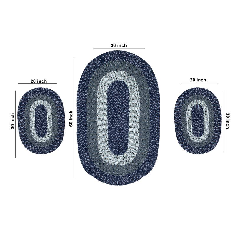 Better Trends Country Braid 100% Polypropylene 3 Pc Set Stain Resistant, Double Sided Reversible Indoor Area Utility Rug