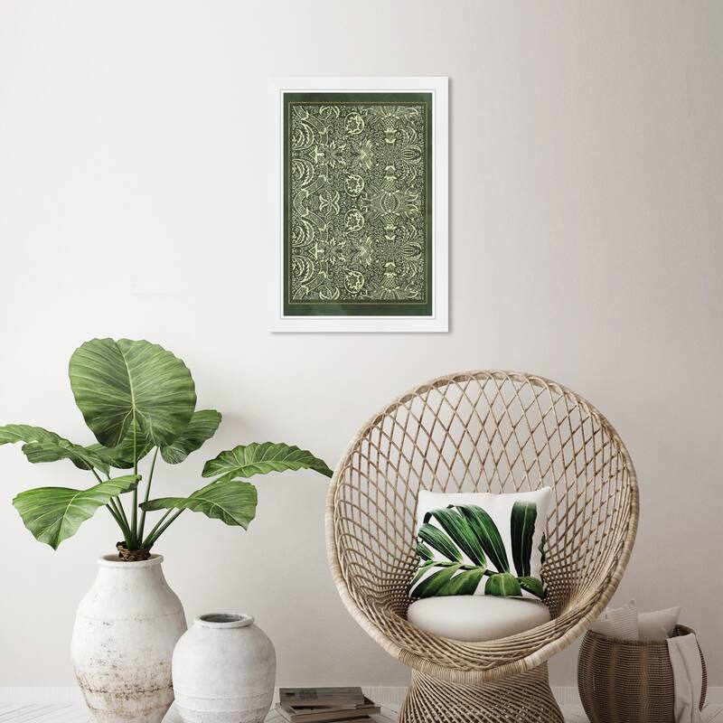Wynwood Studio Prints Abstract Folk Poster Green and Army Green Traditional Wall Art Canvas Print - White