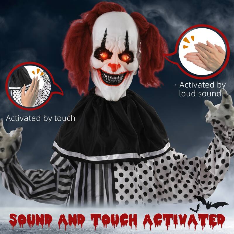 6FT Animatronic Circus Clown Halloween Prop Motion Sound Activated Light-Up Eyes Laughter