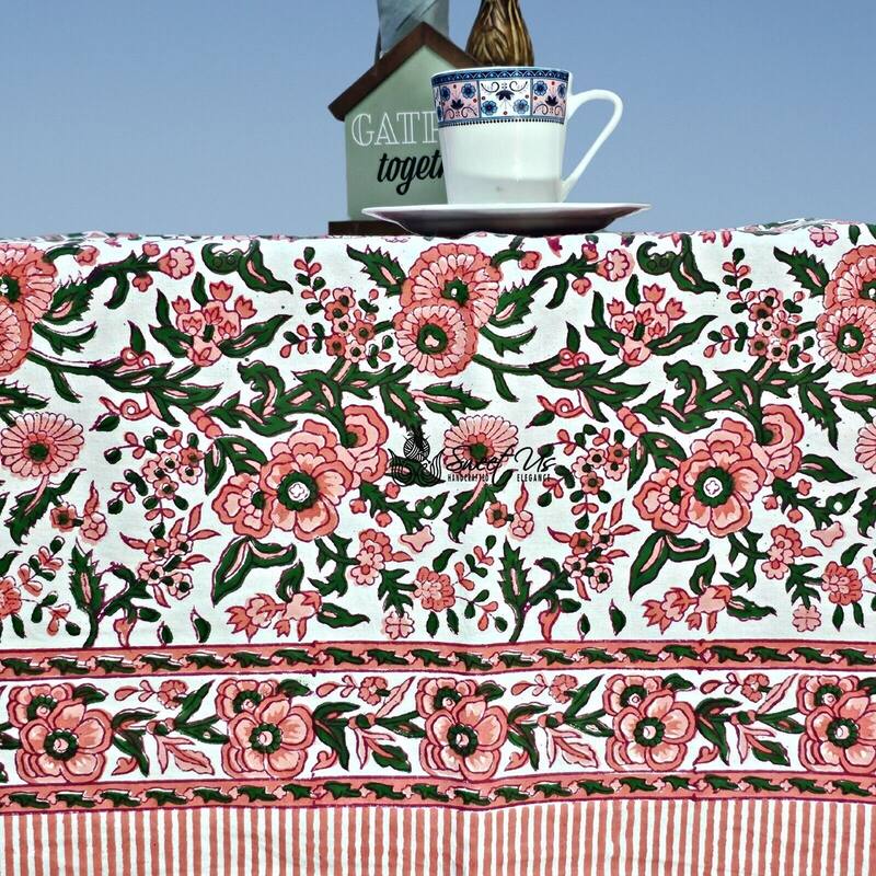 Cotton Floral Block Print Tablecloth Collection