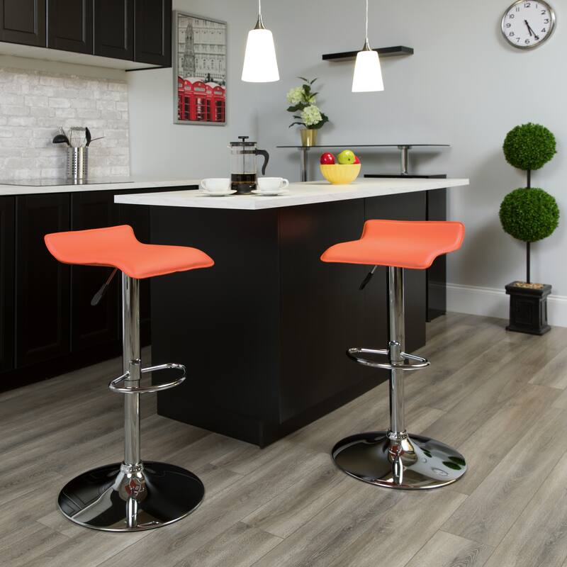 2 Pack Contemporary Vinyl Adjustable Height Barstool with Solid Wave Seat - 15"W x 15"D x 25.5" - 34"H