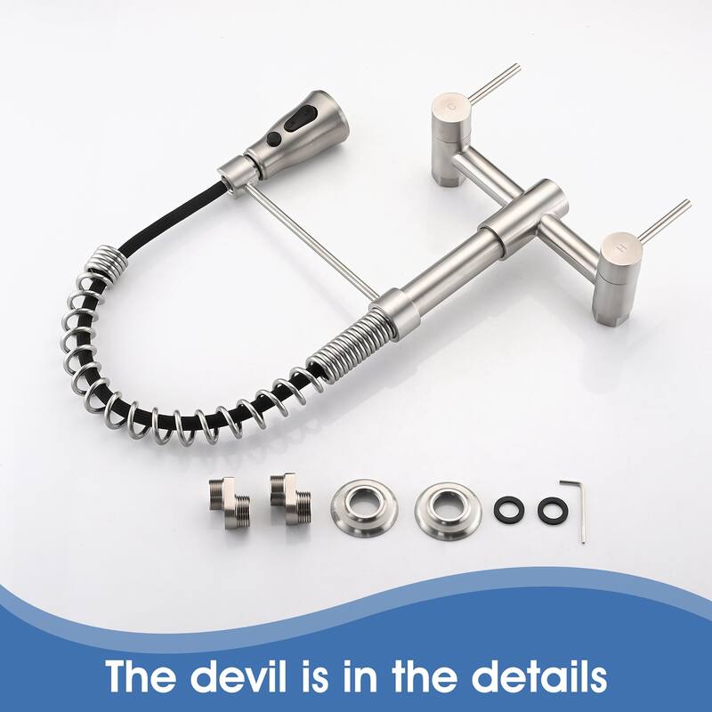 Double Handle Wall Mounted Spring Neck Bridge Kitchen Faucet
