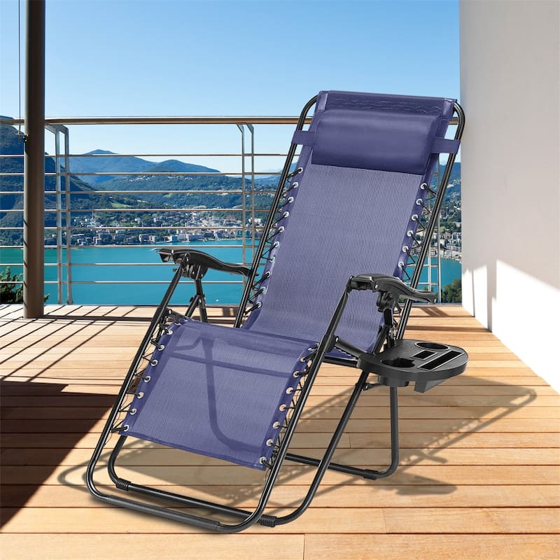 Set Of 2 Zero Gravity Chair, Patio Folding Lawn Outdoor Lounge Camp Reclining Lounge Chair for Poolside Backyard and Beach