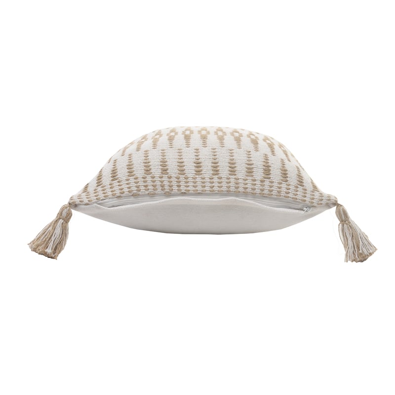 Sevita Ivory and Jute Geometric and Tasseled Throw Pillow