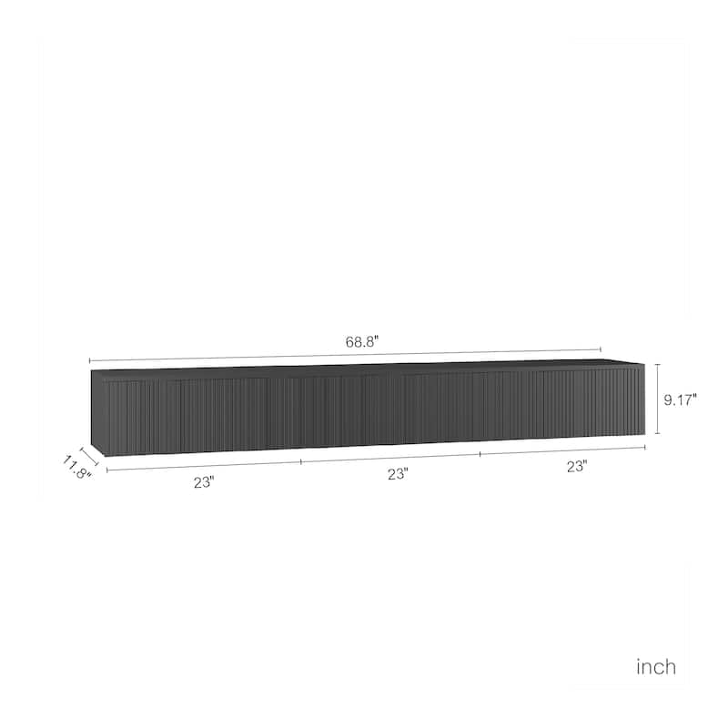 Modern Floating Wall-Mounted TV Cabinet, for 55, 60 and 65 Inch TVs, with 16-Color LED Lights, for Living Rooms, Black