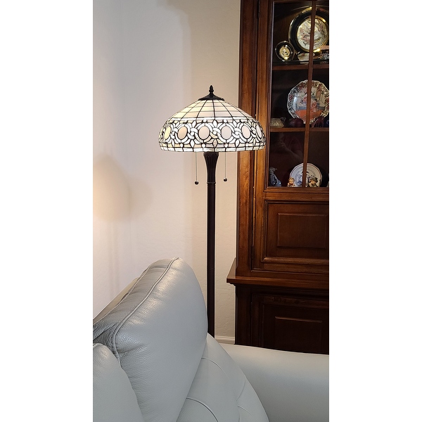 Amora Lighting 62 in. High Tiffany Style Floral Floor Lamp White