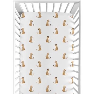 Jungle Leopard Boy or Girl Fitted Crib Sheet Brown Tan Black and White Wildlife Animals Cheetah for Safari Animal Collection
