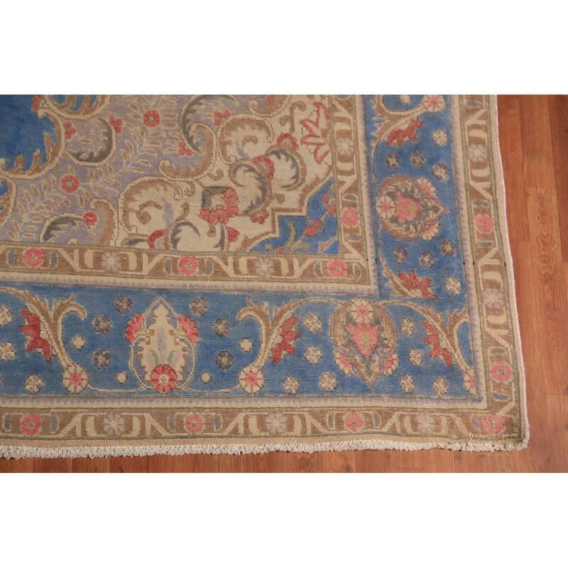 Blue Traditional Tabriz Persian Rug Hand-Knotted Wool Carpet - 9'4"x 12'7"