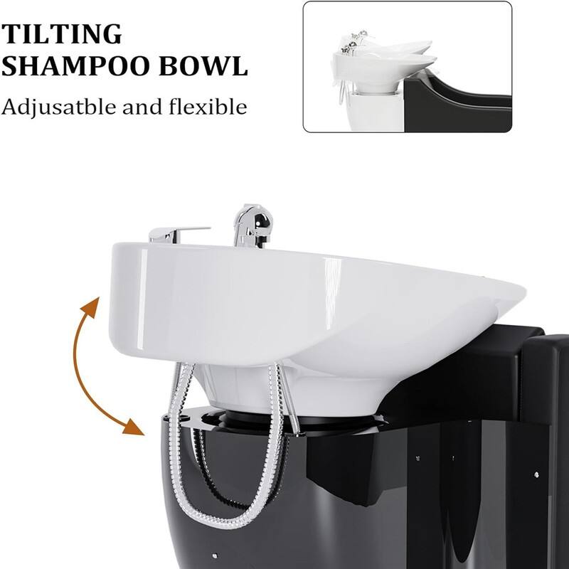 Shampoo Bowls for Salon Electric Shampoo Chair with Reclining Legrest and Tilting Porcelain Shampoo Sink - N/A