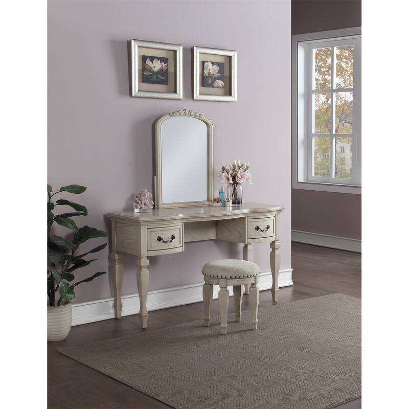 Rubber Wood Vanity Set with Stool - Antique White