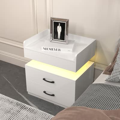 Nightstand with LED Strip Light and 2 Drawers, Bedside End Table with Storage for Bedroom Living Room Study