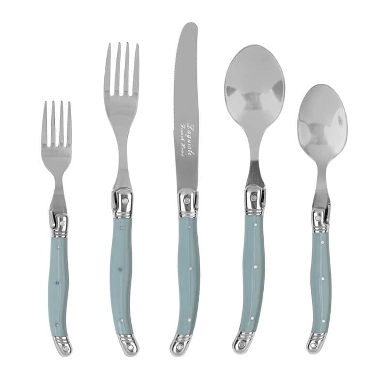 French Home Laguiole Connoisseur 20-Piece 18/10 Stainless-Steel Misty Blue Flatware Set