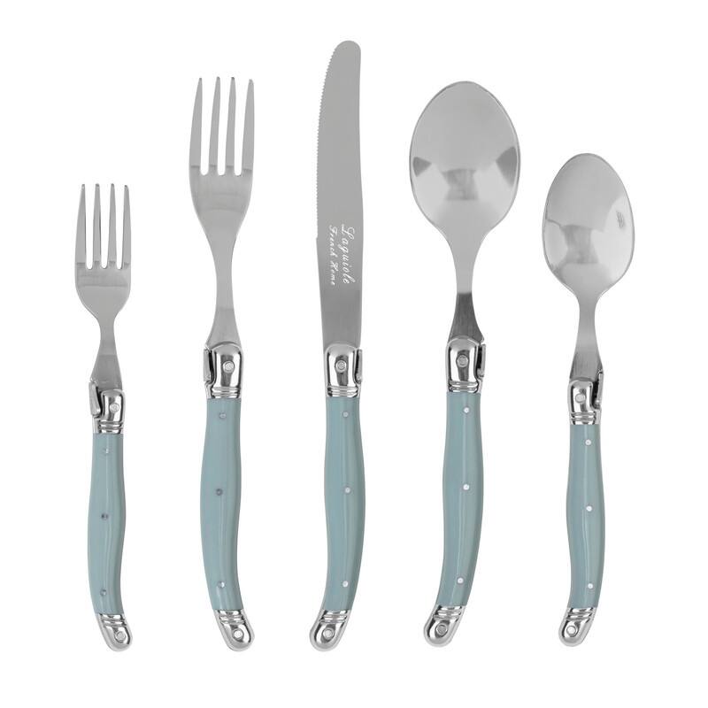 French Home Laguiole Connoisseur 20-Piece 18/10 Stainless-Steel Misty Blue Flatware Set