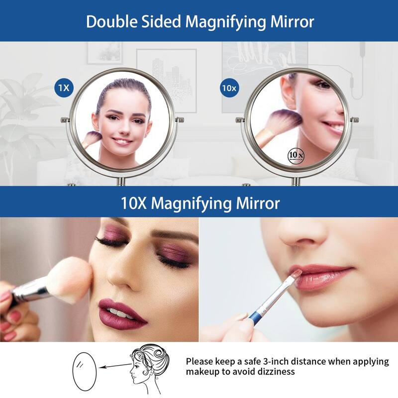 8 inch Wall Mounted Round Frame Double-Sided Makeup Mirror with 1X/10X HD Magnification