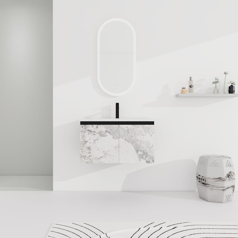 30"Floating Wall-Mounted Bathroom Vanity With Ceramics Sink & Soft-Close Cabinet Door - Black
