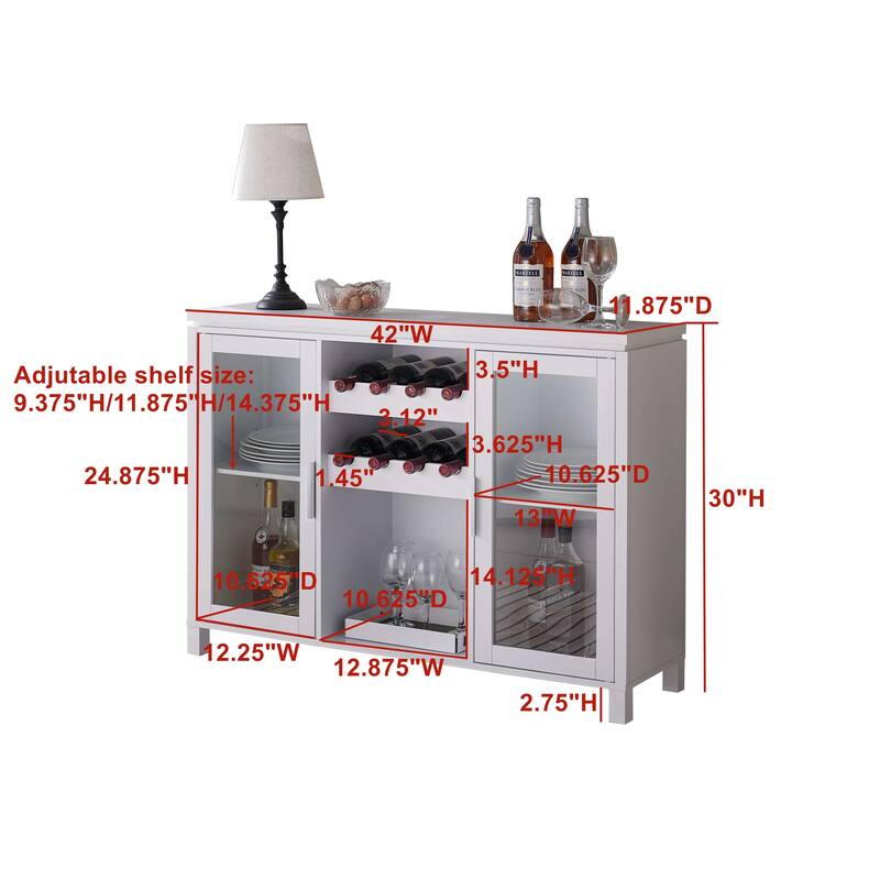 Wine Bar Storage Cabinet, Sideboard Buffet with Wine and Glass Rack