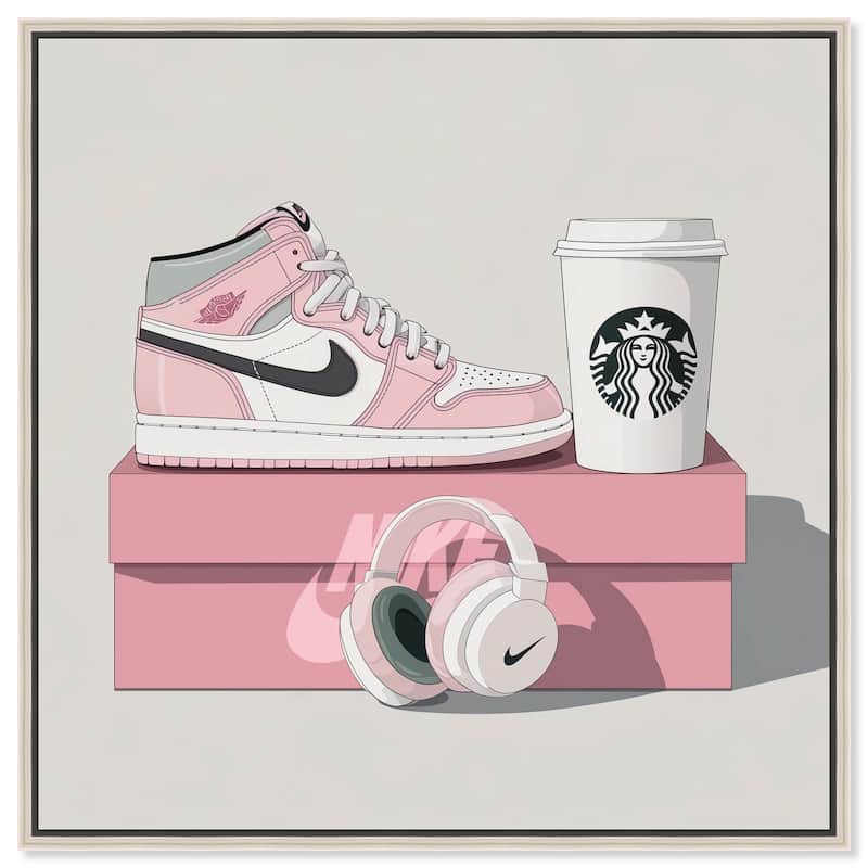 Pink Sneaker and Headphones Canvas by Art Remedy - Silver - 12" x 12"