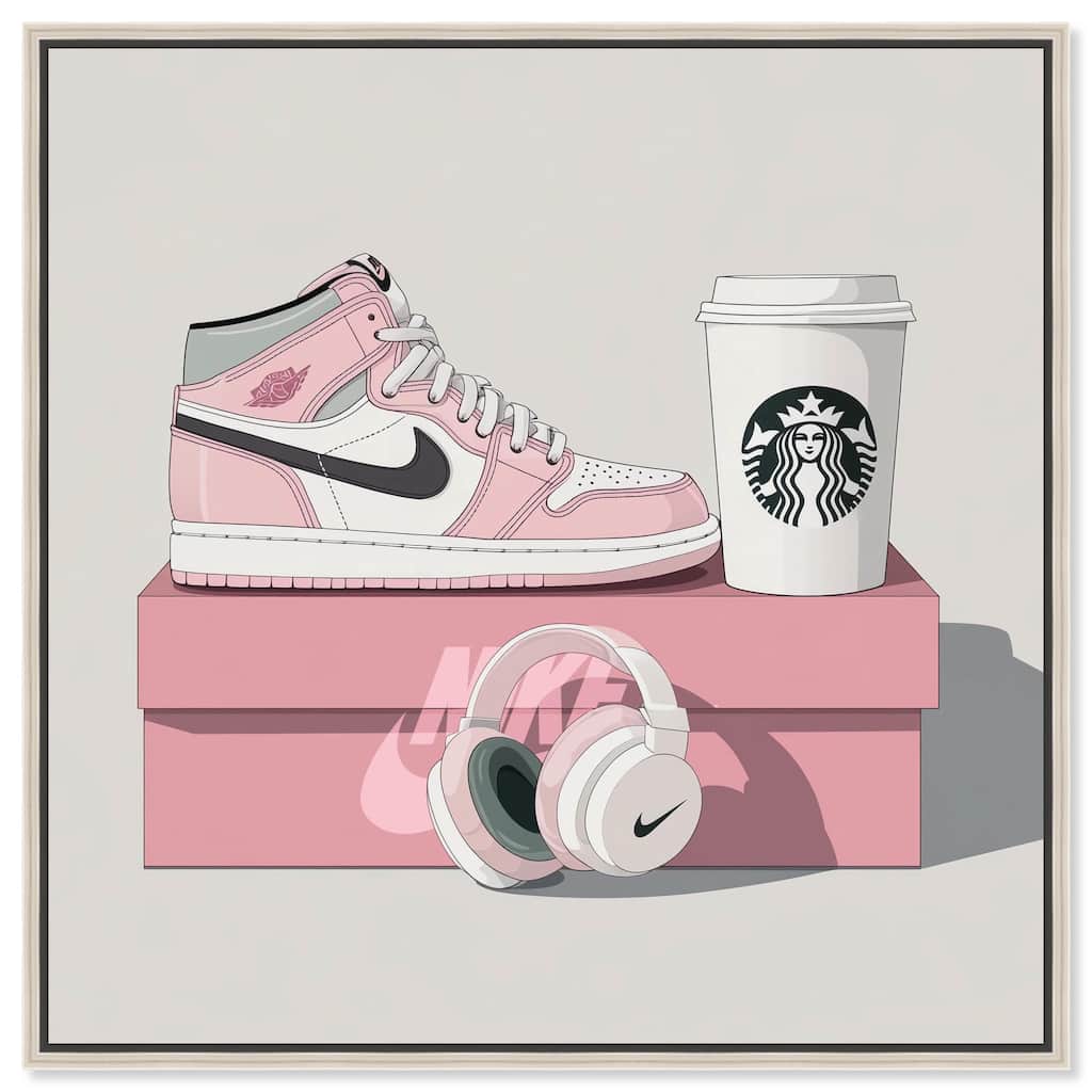 Pink Sneaker and Headphones Canvas by Art Remedy