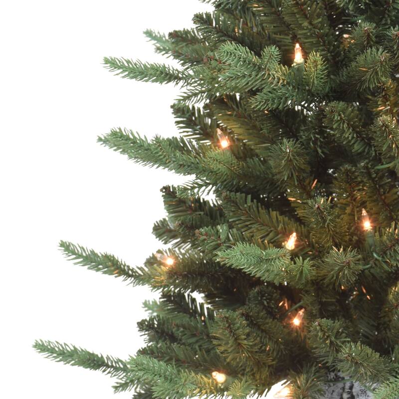 4.5' Potted Green Pine Medium Artificial Christmas Tree, Clear Lights - 4.5 Foot