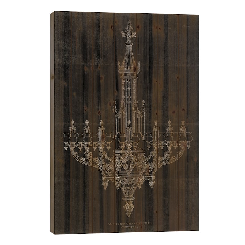 Ornamental Metal Work Chandelier Print On Wood by Wild Apple Portfolio - Multi-Color - 26x18x1.5