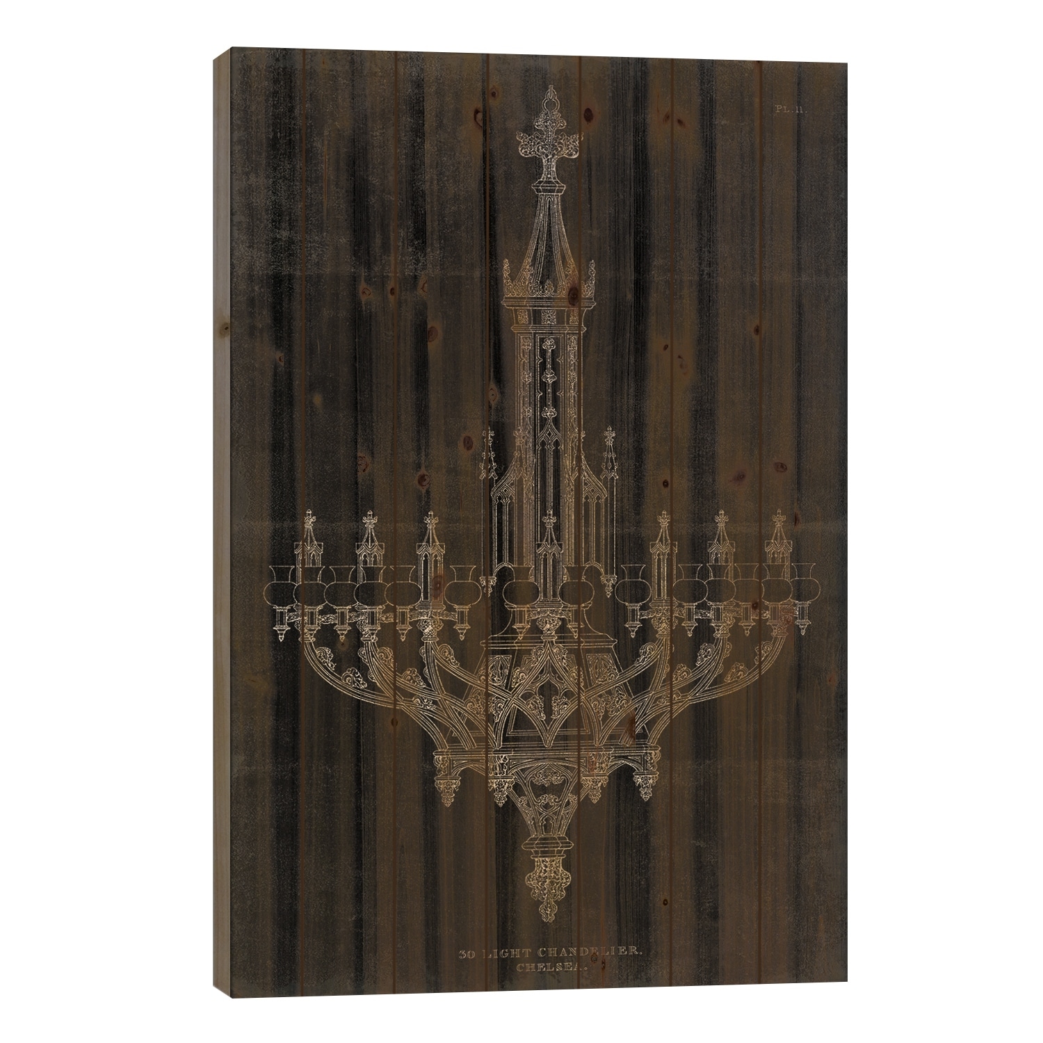 Ornamental Metal Work Chandelier Print On Wood by Wild Apple Portfolio - Multi-Color