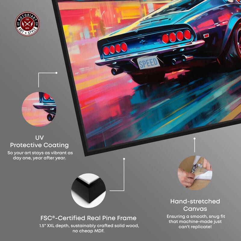 Notoriart Classic Night Drive Framed Car 1 Piece Canvas Wall Art