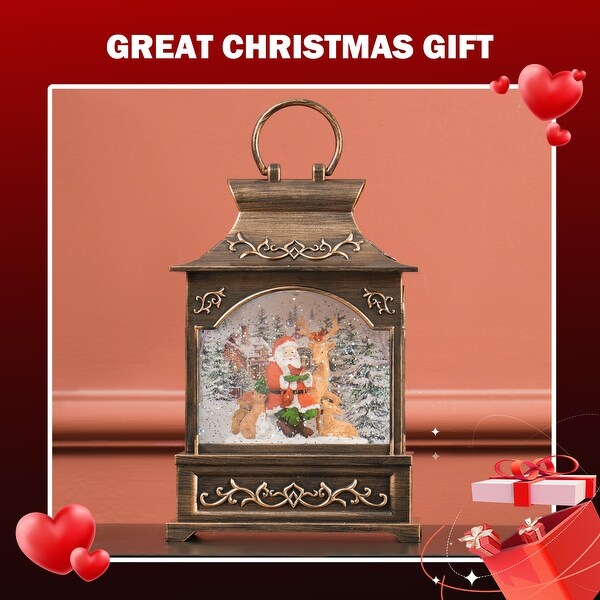 Homcom Christmas Snow Globe Lantern Lighted Musical Snow Globe with Swirling Glitter Battery Operated Christmas Decoration Bronze