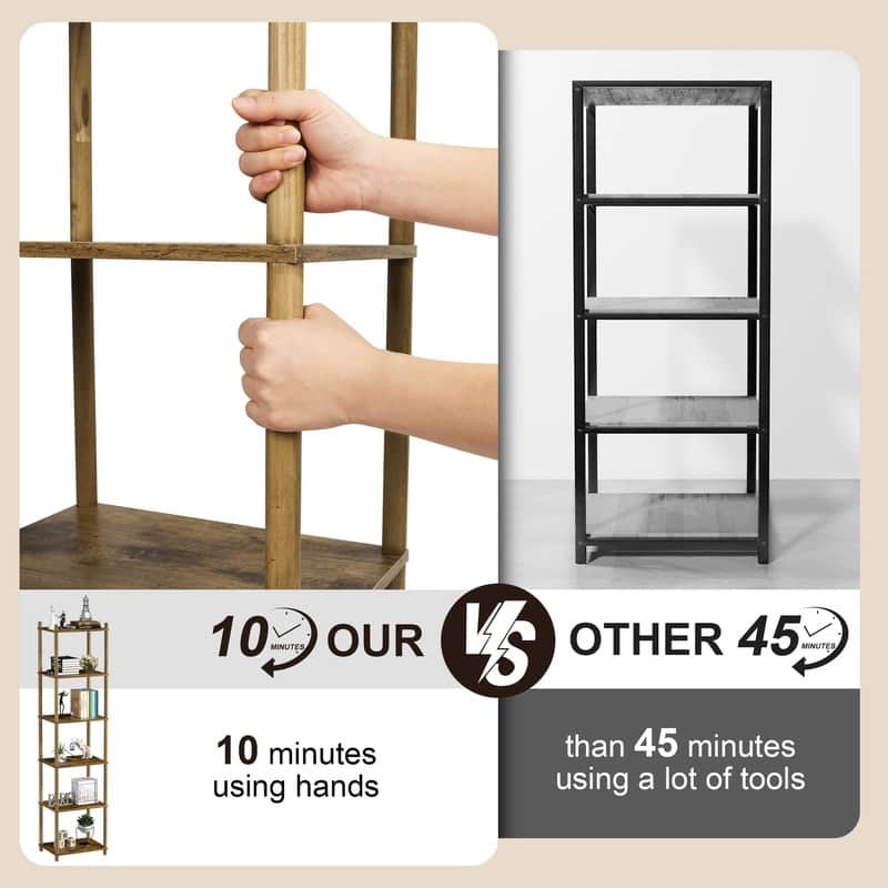Brown Wood Shelf Easy Assembly - 15.74"D x11.8"W x 64.05"H