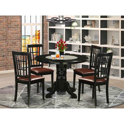 Round Kitchen Table Set for 4 - Modern Dining Set with Faux Leather Chairs - 42 Inch Table