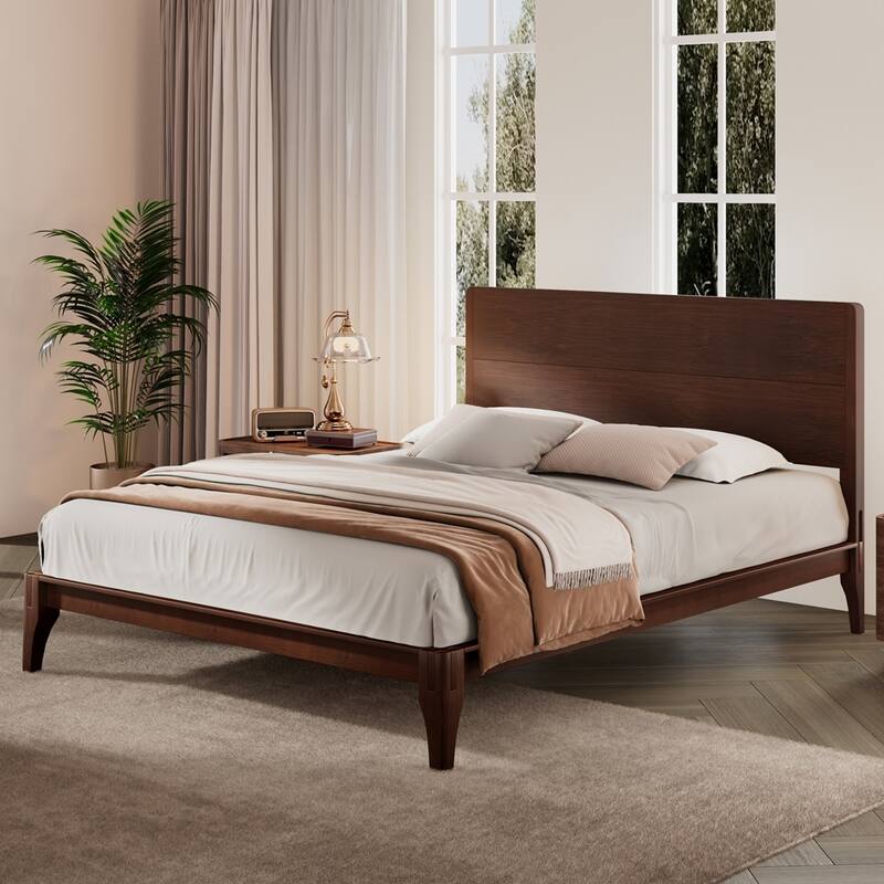 Mid-Century Modern Wood Platform Bed Frame