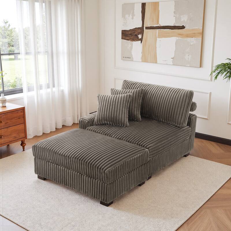 Modular Armchair and Ottoman Set with Adjustable Headrest, Flannel Upholstery