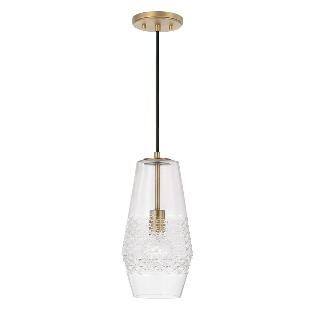 Dena 1-light Pendant w/ Diamond Embossed Glass & Black Braided Cord